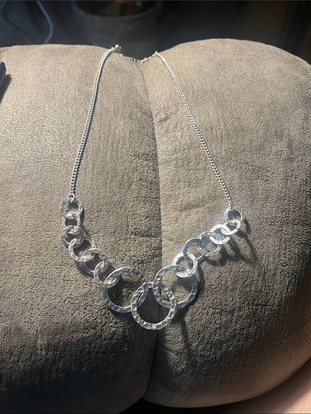 Silver Linked Hammered Circle Necklace - Women Jewelry